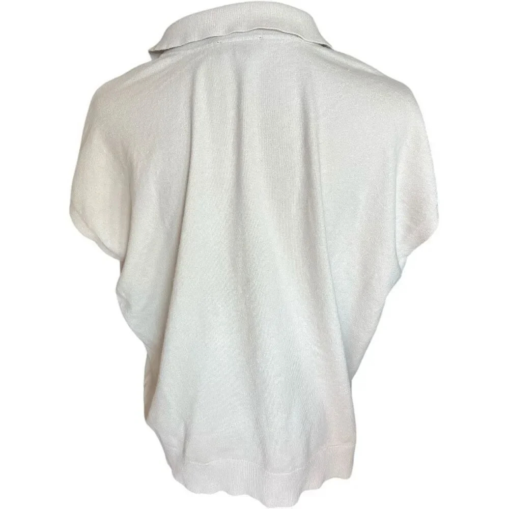 NWT Womens DKNY Split Neck Eggshell Cap Sleeve  Collared Sweater Top - Sz XL
